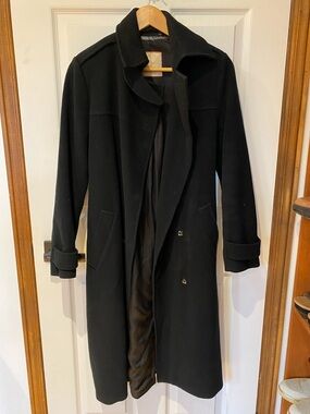 Babaton virgin wool & cashmere Long Trench Coat black